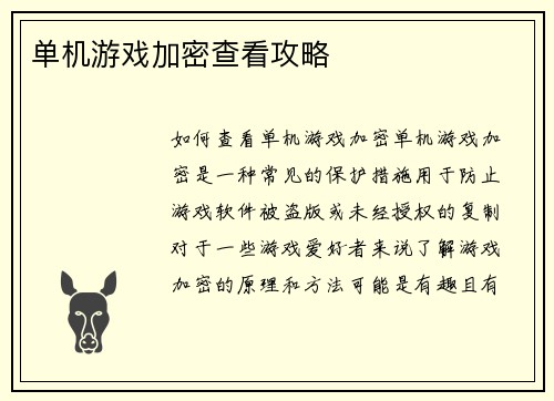单机游戏加密查看攻略